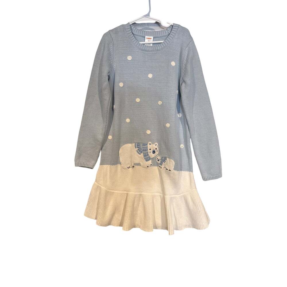 Gymboree Girls Size 10 Blue Polar Bear Sweater Dress Cotton Knit Winter Ruffle